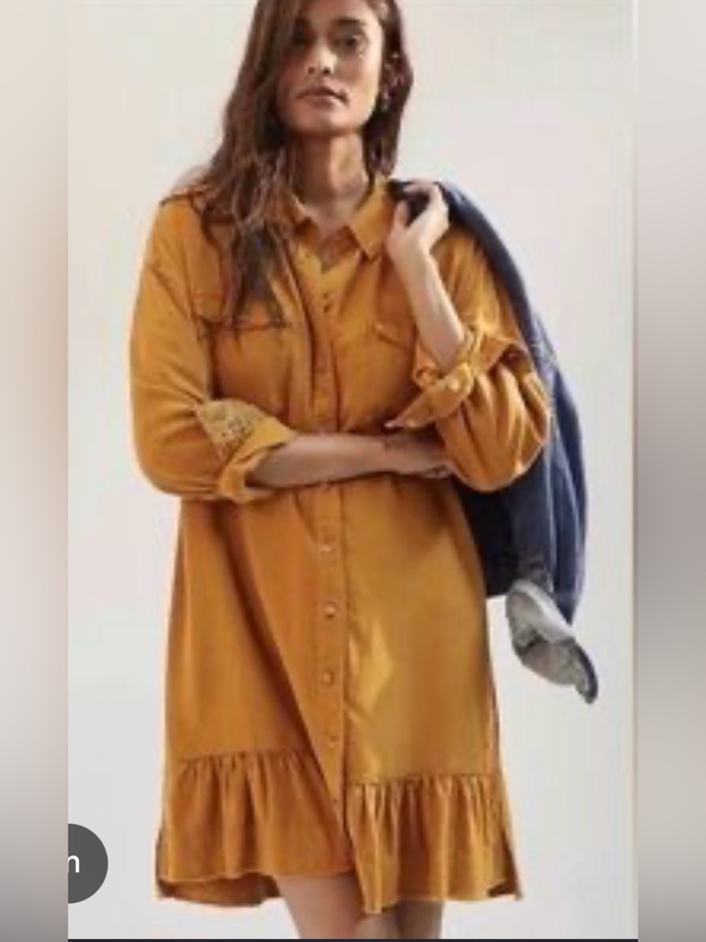Anthropologie Mustard Button-Front Midi Dress